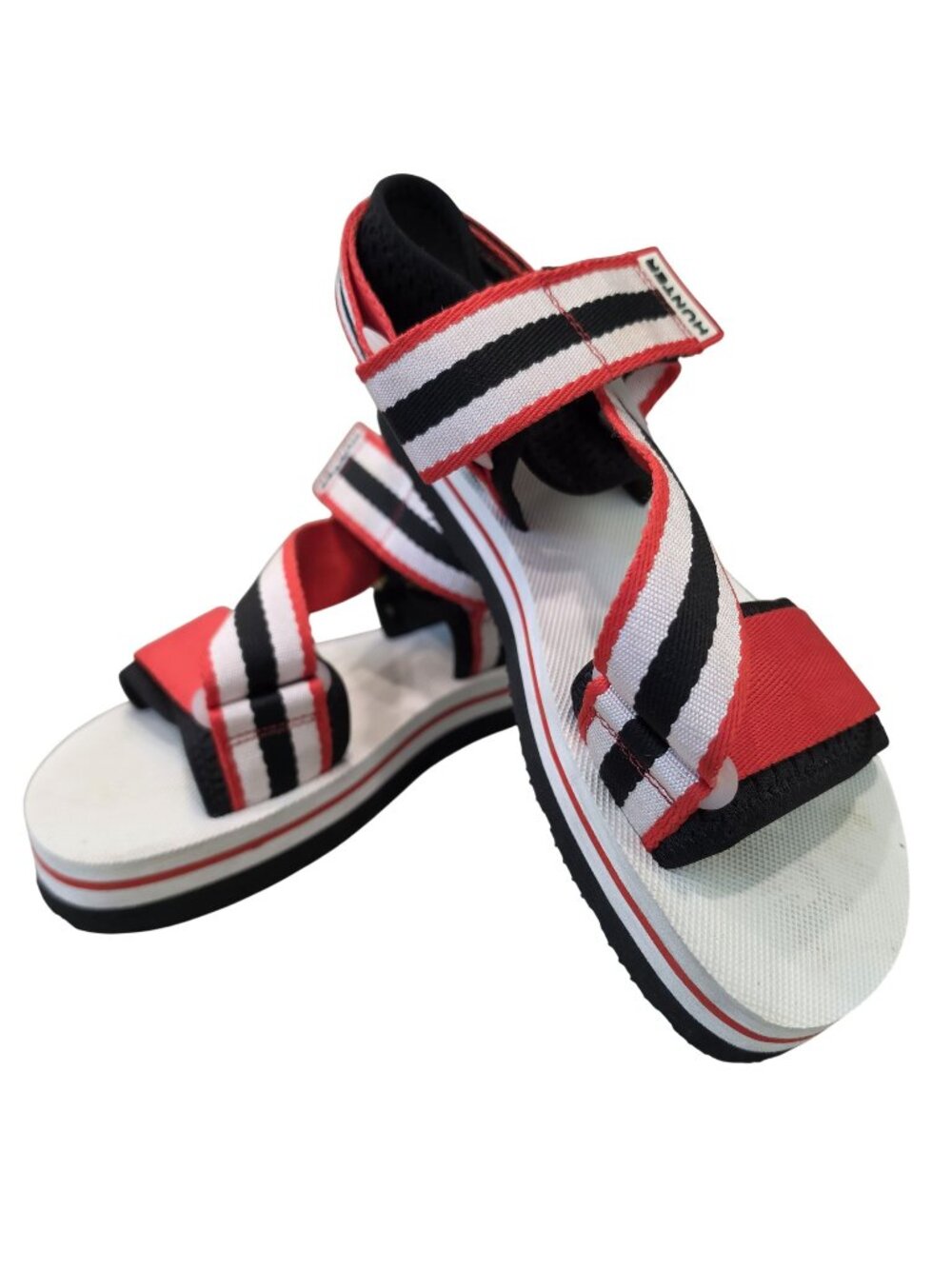 Hunter Women's Adjustable Striped Sandals UK 6  US size 8 Red/White/Black